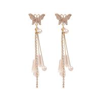 Fashion Fringe Earrings Zinc Alloy with Plastic Pearl Butterfly gold color plated fashion jewelry & for woman & with rhinestone golden nickel lead & cadmium free Sold By Pair