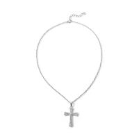 Zinc Alloy Jewelry Necklace with 5cm extender chain Cross silver color plated fashion jewelry & Unisex & with rhinestone silver color nickel lead & cadmium free Length 65 cm Sold By PC