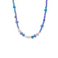 Plastic Pearl Necklace, with Seedbead, with 5cm extender chain, Heart, fashion jewelry & for woman, mixed colors, nickel, lead & cadmium free, Length:37 cm, Sold By PC
