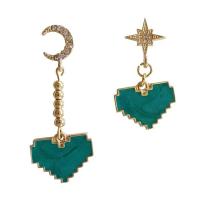 Asymmetric Earrings Zinc Alloy Heart gold color plated fashion jewelry & for woman & with rhinestone golden nickel lead & cadmium free 50mm 30mm Sold By Pair