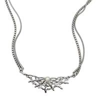 Titanium Steel Necklace, with Resin & Tibetan Style, with 6cm extender chain, Spider Web, silver color plated, Double Layer & fashion jewelry & for woman, silver color, Length:42 cm, Sold By PC