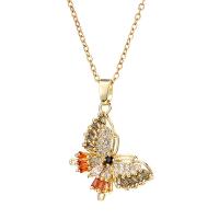Cubic Zircon Micro Pave Brass Necklace, Butterfly, real gold plated, micro pave cubic zirconia & for woman, more colors for choice, 26x21mm, Length:Approx 17.7 Inch, Sold By PC