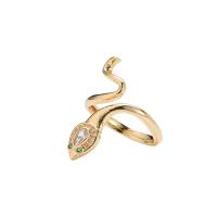 Cubic Zirconia Micro Pave Brass Ring Snake gold color plated Adjustable & micro pave cubic zirconia & for woman Sold By PC