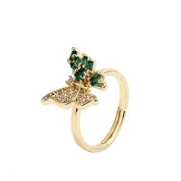 Cubic Zirconia Micro Pave Brass Ring, Butterfly, gold color plated, Adjustable & micro pave cubic zirconia & for woman, more colors for choice, Sold By PC