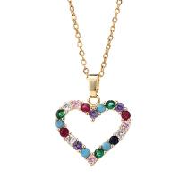 Cubic Zircon Micro Pave Brass Necklace, Heart, real gold plated, micro pave cubic zirconia & for woman & hollow, more colors for choice, 24x20mm, Length:Approx 17.7 Inch, Sold By PC