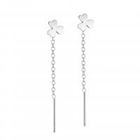 925 Sterling Silver Thread Through Earrings Three Leaf Clover plated fashion jewelry & for woman 35mm Sold By Pair