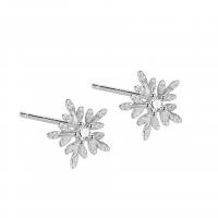 925 Sterling Silver Stud Earrings Snowflake plated for woman & with rhinestone Sold By Pair