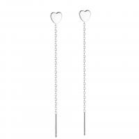 925 Sterling Silver Thread Through Earrings Heart plated fashion jewelry & for woman 60mm Sold By Pair