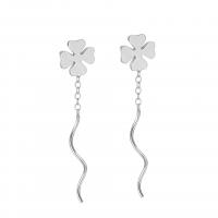 925 Sterling Silver Thread Through Earrings Four Leaf Clover plated fashion jewelry & for woman 35mm Sold By Pair