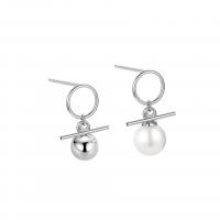 Freshwater Pearl øreringe, 925 Sterling Sølv, med Shell Pearl, forgyldt, mode smykker & for kvinde, flere farver til valg, 13.50mm, Solgt af par