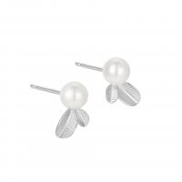 Freshwater Pearl øreringe, 925 Sterling Sølv, med Shell Pearl, forgyldt, mode smykker & for kvinde, flere farver til valg, Solgt af par