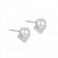 Freshwater Pearl Earrings, 925 Sterling Silver, with Shell Pearl, plated, for woman & with rhinestone, more colors for choice, Sold By Pair
