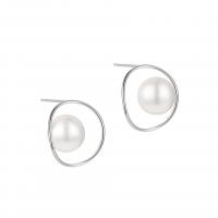 Freshwater Pearl Earrings, 925 Sterling Silver, with Shell Pearl, plated, fashion jewelry & for woman & hollow, more colors for choice, 16mm, Sold By Pair