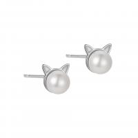 Boucles d'oreilles en perles d'eau douce, Argent sterling 925, avec Shell Pearl, Placage, bijoux de mode & pour femme, plus de couleurs à choisir, 7.50mm, Vendu par paire