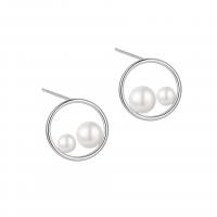 925 Sterling Silver Stud Earrings with Shell Pearl plated fashion jewelry & for woman & hollow 17mm Sold By Pair