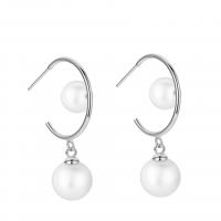 Freshwater Pearl Earrings, 925 Sterling Silver, with Shell Pearl, plated, fashion jewelry & for woman, more colors for choice, 30mm, Sold By Pair