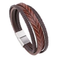 PU Leather Cord Bracelets, Microfiber PU, with 316L Stainless Steel, Vacuum Plating, multilayer & different size for choice & for man, more colors for choice, Sold By PC