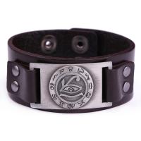 Leather Cord Bracelet with Zinc Alloy plated with eye pattern & Unisex Sold By PC