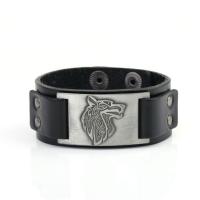 Leather Cord Bracelet with Zinc Alloy Wolf plated fashion jewelry & Unisex Sold By PC