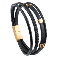PU Leather Cord Bracelets, Microfiber PU, with 316L Stainless Steel, Vacuum Plating, different size for choice & for man, more colors for choice, Sold By PC
