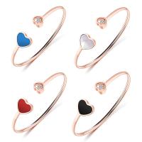 304 Stainless Steel Cuff Bangle, Heart, real rose gold plated, adjustable & for woman & enamel & with rhinestone, more colors for choice, 60mm, Sold By PC