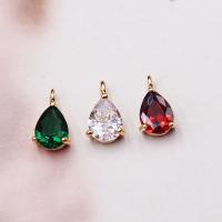 Cubic Zirconia Brass Pendants, Teardrop, 18K gold plated, micro pave cubic zirconia, more colors for choice, 6x12mm, Sold By PC