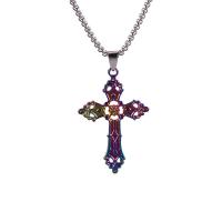 Stainless Steel Sweater Chain Necklace 316L Stainless Steel Chain with zinc alloy pendant Cross colorful plated Unisex Length Approx 27.55 Inch Sold By PC