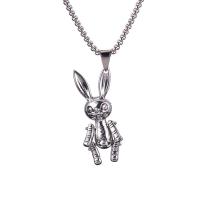 Stainless Steel Sweater Chain Necklace, 316L Stainless Steel Chain, with Tibetan Style pendant, Rabbit, plated, Unisex, metallic color plated, 30x65mm, Length:Approx 27.55 Inch, Sold By PC