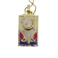 Brass Necklace, Rectangle, 18K gold plated, different designs for choice & for woman & enamel, more colors for choice, 26x53mm, Length:Approx 17.71 Inch, Sold By PC
