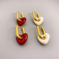 Huggie Hoop Drop Earring Brass Heart 18K gold plated fashion jewelry & for woman & enamel nickel lead & cadmium free Sold By Pair