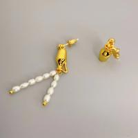 asymmetrische Ohrringe, Messing, mit Natürliche kultivierte Süßwasserperlen, 18 K vergoldet, Modeschmuck & für Frau, keine, frei von Nickel, Blei & Kadmium, 53x22mm, verkauft von Paar