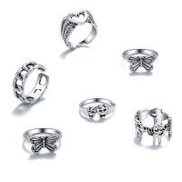 Cink Alloy Ring Set, Cink ötvözet, antik ezüst színű bevonattal, 6 darab & divat ékszerek & egynemű, nikkel, ólom és kadmium mentes, Által értékesített Set