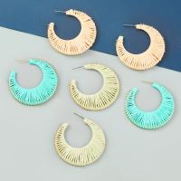 Boucle d'oreille dormeuse en alliage de zinc, avec Rafidah+Grass, lune, bijoux de mode & pour femme, plus de couleurs à choisir, 47x45mm, Vendu par paire