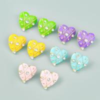Zinc Alloy Stud Earring Heart gold color plated fashion jewelry & for woman & enamel & with rhinestone Sold By Pair