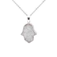 Ice Quartz Agate Pendant with Brass Hand silver color plated for woman mixed colors Sold By PC
