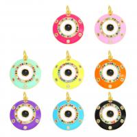 Evil Eye Pendants, Brass, Round, gold color plated, DIY & micro pave cubic zirconia & enamel, more colors for choice, nickel, lead & cadmium free, 21x19mm, Sold By PC