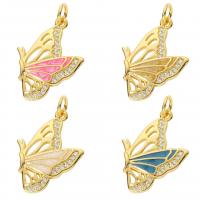 Cubic Zirconia Micro Pave Brass Pendant, Butterfly, gold color plated, DIY & micro pave cubic zirconia & enamel, more colors for choice, nickel, lead & cadmium free, 25.50x18x3mm, Sold By PC