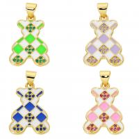 Cubic Zirconia Micro Pave Brass Pendant, Bear, gold color plated, DIY & micro pave cubic zirconia & enamel, more colors for choice, nickel, lead & cadmium free, 21.40x15.50x1.60mm, Sold By PC