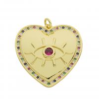 Evil Eye Pendants Brass Heart gold color plated DIY & micro pave cubic zirconia nickel lead & cadmium free Sold By PC