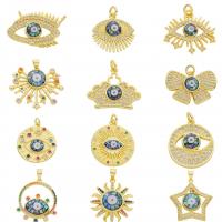 Evil Eye Pendants Brass with Abalone Shell gold color plated DIY & micro pave cubic zirconia mixed colors nickel lead & cadmium free Sold By PC