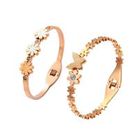 Partículas de aço pulseira comum, rosa real com banho de cor, Vario tipos a sua escolha & para mulher & com strass, rosa dourado, 60mm, vendido por PC