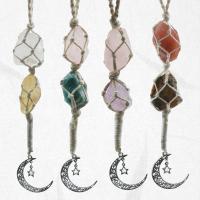 Hanging Ornaments, Gemstone, with Cotton Fabric & Tibetan Style, Moon, silver color plated, different materials for choice, more colors for choice, 210-230mm, Sold By PC