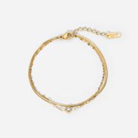Stainless Steel Jewelry Bracelet 304 Stainless Steel with 1.18inch extender chain 18K gold plated Double Layer & micro pave cubic zirconia & for woman golden 1.65mm Sold Per Approx 6.69 Inch Strand