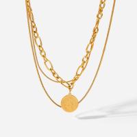 Multi Layer Necklace 304 Stainless Steel with 1.97inch extender chain 18K gold plated three layers & fashion jewelry & for woman golden 15mm Sold By Strand