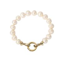 Freshwater Cultured Pearl Bracelet, 304 Stainless Steel, with Freshwater Pearl, 18K gold plated, fashion jewelry & for woman, golden, 9.8mm,16mm, Sold Per Approx 7.48 Inch Strand