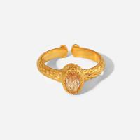 Cubic Zirconia anel de dedo de aço inoxidável, Aço inoxidável 304, 18K banhado a ouro, joias de moda & micro pavimento em zircônia cúbica & para mulher, dourado, 8mm, vendido por PC