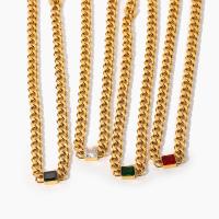 Collier de bijoux en acier inoxydable, Acier inoxydable 304, avec 2.17inch chaînes de rallonge, Plaqué or 18K, bijoux de mode & pavé de micro zircon & pour femme, doré, 7.62mm, Vendu par Environ 15.75 pouce brin