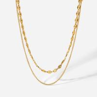 Multi Layer Necklace 304 Stainless Steel with 1.97inch extender chain 18K gold plated Double Layer & fashion jewelry & for woman golden 5.40mm Sold Per Approx 14.57 Inch Approx 16.14 Inch Strand