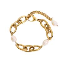 Freshwater Cultured Pearl Bracelet 304 Stainless Steel with Freshwater Pearl with 2.6inch extender chain 18K gold plated fashion jewelry & for woman golden 11.75mm Sold Per Approx 7.5 Inch Strand