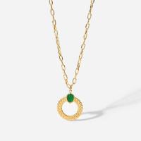 Stainless Steel Jewelry Necklace, 304 Stainless Steel, with Green Agate, with 2.17inch extender chain, 14K gold plated, fashion jewelry & for woman, golden, 25x31.30mm, Sold Per Approx 18.5 Inch Strand